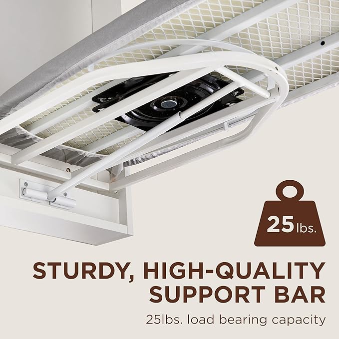 Ivation Wall-Mounted Swivel Ironing Board Cabinet, Foldable Ironing Storage Station for Home, Apartment, Easy-Release Lever, Garment Hooks, White