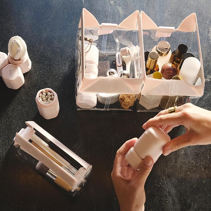 Cadence Travel Containers - Full Skincare Set - Magnetic Containers with Lids,Carry On Travel Essentials For Women/Men - 2 Small (0.56oz), 4 Medium Capsules (1.32oz), & Extender (1.43oz) - Charcoal