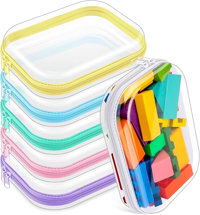 Sanwuta 6 Pcs Clear Hard Zipper Case Hard Plastic Zipper Pouches Transparent Makeup Bag Pencil Pouches for Travel Snacks Christmas Trinket Storage Organizer Box(Assorted Color,7.87 x 5.9 x 2 Inch)