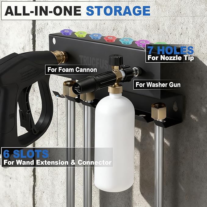 Foam Cannon Mount Pressure Washer Gun Holder Wall Mount Car Wash Accessories Tool Storage Rack Bracket Organizer for Pressure Washer Wand Nozzle Tip