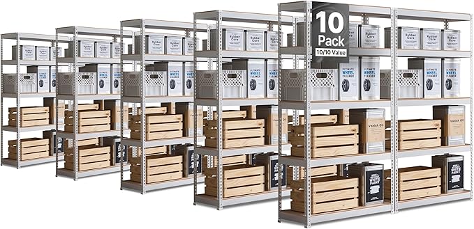 HOMEDANT 5 Tier Storage Shelves Adjustable Laminated Boltless Garage Metal Shelving Unit Heavy Duty Utility Rack Shelf Warehouse Pantry Closet Kitchen (10, (M) 35.9" W, White)