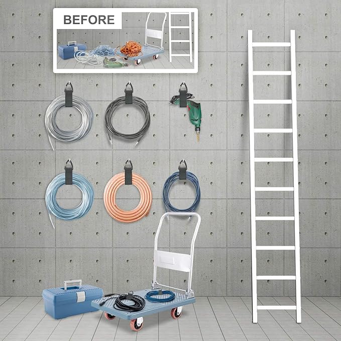 Extension Cord Organizer(8 Pack), Extension Cord Holder for Garage Organization and Storage, Heavy Duty Storage Straps for Cables, Hoses and Ropes, with Triangle Buckle for Hanging, Design Patent