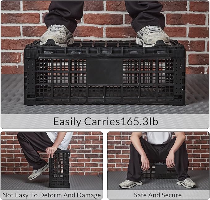 Collapsible Storage Crates, 52 Liter Heavy Duty Foldable Plastic Crates , Storage Baskets and Bins 23.6" L x 15.7" W x 8.6" H Stackable Dairy Milk Crates for Office, Home, Toy Storage