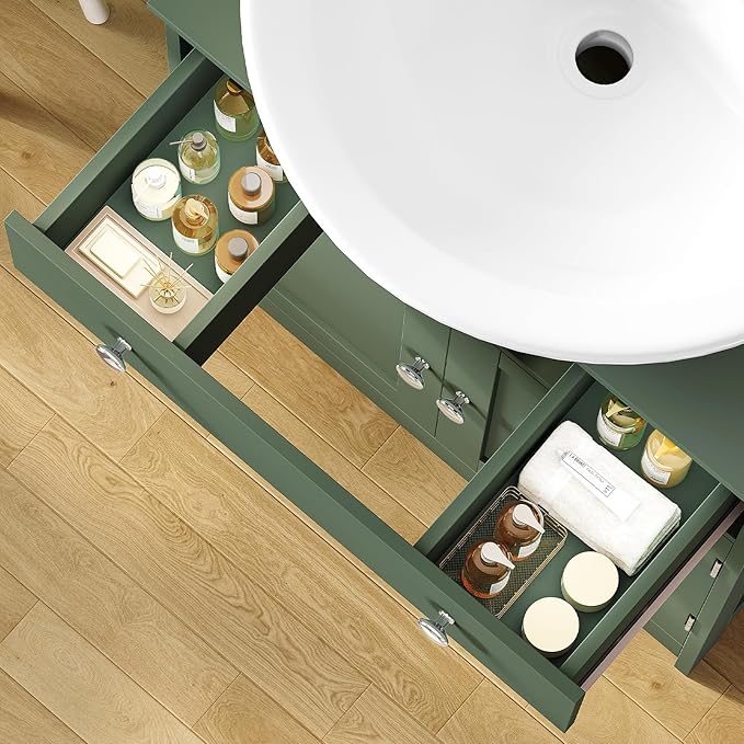 TEENFON Pedestal Sink Storage Cabinet with 2 Doors and Drawer, Bathroom Sink Cabinet, Under Sink Storage with U-Shape Cut-Out, Green UNYSG033V
