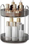 YCIA&DONE 360 Rotating Makeup Organizer and Storage for Vanity Countertop 2 Tiers, High Capacity Cosmetic Skincare Perfume Organizers for Dresser Bathroom Lazy Susan (Smoky Gray)