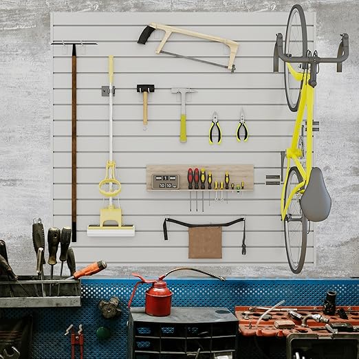 Slatwall Panel 4 FT x 4 FT, Interlocking Slat Wall Paneling, Wall Mounted PVC Wallpanel, Suitable for Garage Storage and Organizer, Slatwall Board, Shelves - Grey