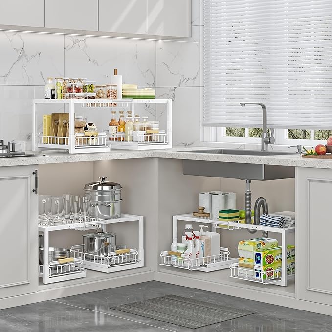 Under Sink Organizer,Pull Out Storage Organizer,2 Tier Sliding Sink Organizer Under Cabinet For Kitchen,Bathroom