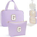 YOOLIFE Graduation Gifts for Her - Hanging Toiletry Bag for Women, Travel Toiletry Bag Makeup Bag, Personalized Travel Essentials for Women - Letter G, Purple