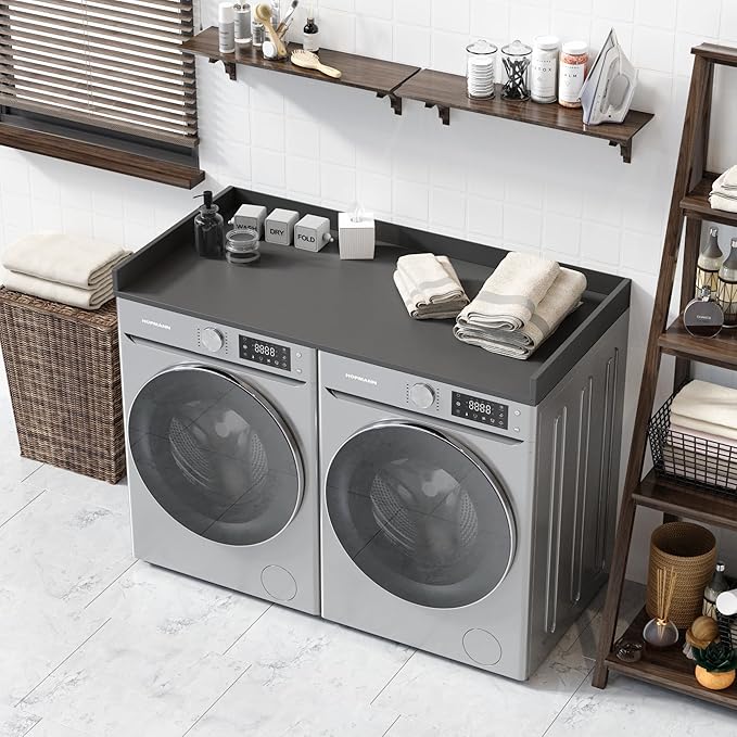OfficeSimpli Washer Dryer Countertop, Made in USA, Non-Slip Pads, Easy Clean, Laundry Room Essentials and Decor, Washer Dryer Wood Top for Organization (Slate Grey, Standard (27.5" x 54"))