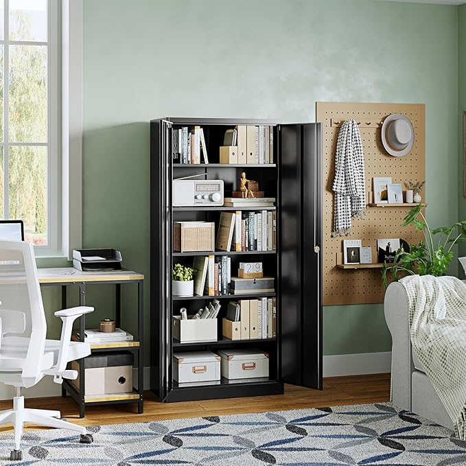 Letaya Metal Garage Storage Cabinets with Lock Door and Adjustable Shelves, Steel Tool Cabinets for Home,Office,Warehouse Organisieren (Black, 72" H)