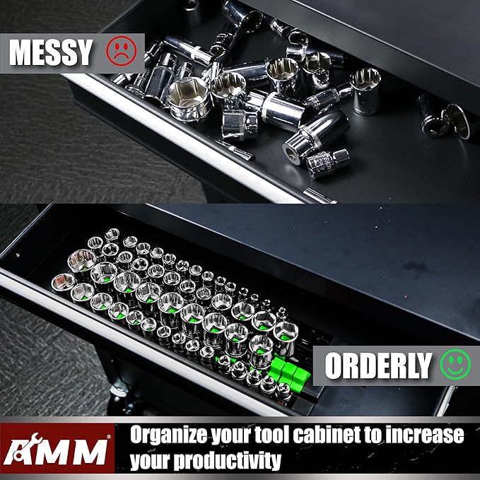 AMM 9-Piece Socket Organizer, 1/2 inch, 3/8 inch and 1/4 inch Drive ABS Tools-Green Socket Holder,Heavy Duty Socket Racks, Premium Quality Socket Clip Rail Holder,The Best Tool Trays in The Garage