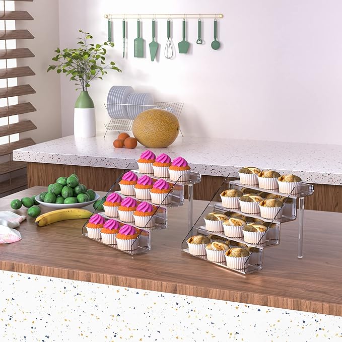 Acrylic Perfume Display Stands Set of 2, 4 Tiered Cupcake Stand, Acrylic Funko Pop Display Shelves for Perfume Organizer, Shot Glass, Figures Collections, Makeup, 11.8x11x9.4 inch