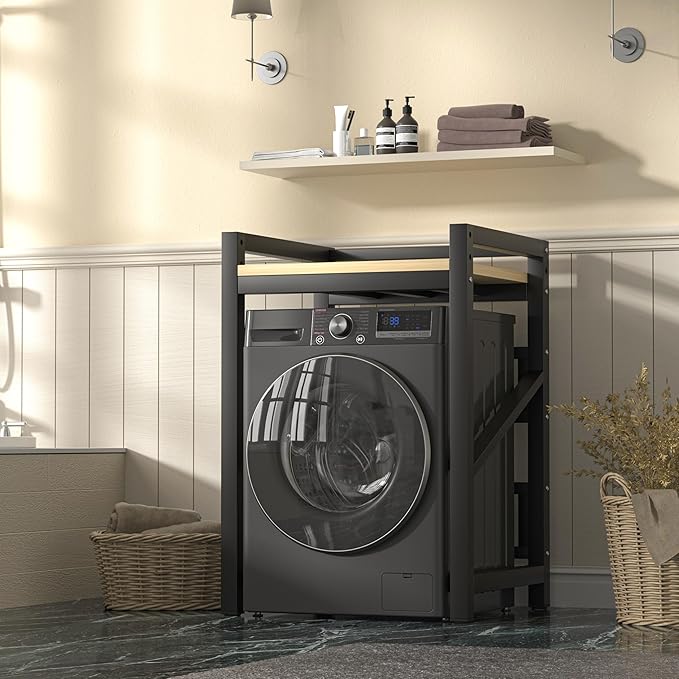 Over The Washer and Dryer Storage Shelf, Widen & 3 Height Adjustable Stacking Rack, Space Saver Washer Dryer Stacking Kit, Thicker Metal Washer Shelf for within 29.5" width (Black, 29.5 Inch)