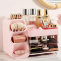 Aveniee Makeup Organizer with Drawers, Vanity Organizer for Bathroom Countertop, Large Cosmetics Skincare Display Case Desk Storage for Perfume Jewelry Lipsticks (Pink)