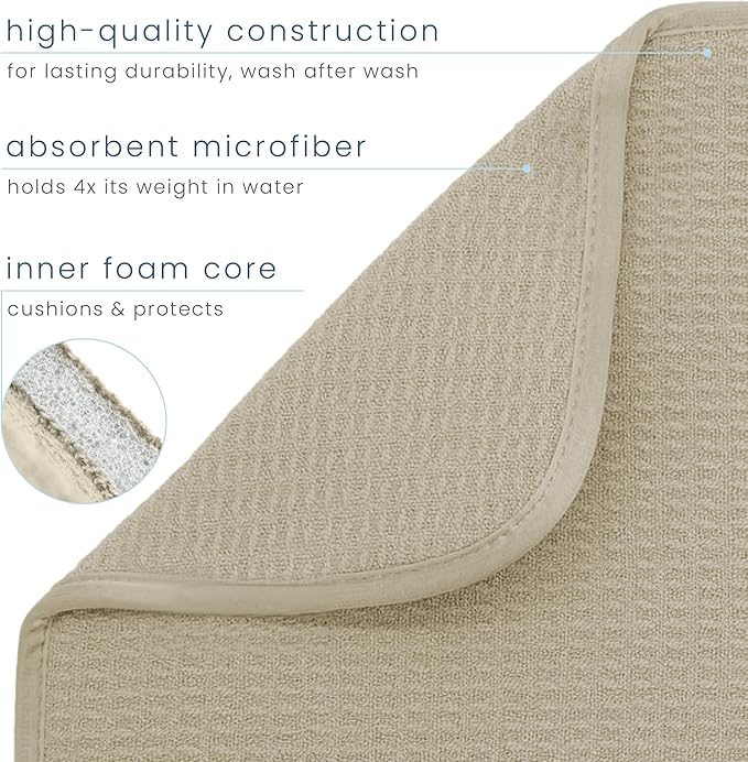 S&T INC. Dish Drying Mat 2 Pack, 16” x 18”, Absorbent Microfiber Kitchen Counter Mat, Dish Drying Pad for Dishes, Utensils, Pots and Pans, Large, Pure Cashmere