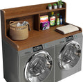 2-Tier Washer Dryer Countertop, 18.5" Raised Height Laundry Countertop with Edge Rails and Non-Slip Pad, 54"W x 27.55"D Washer and Dryer Topper for Laundry Room Storage Organization (Brown)