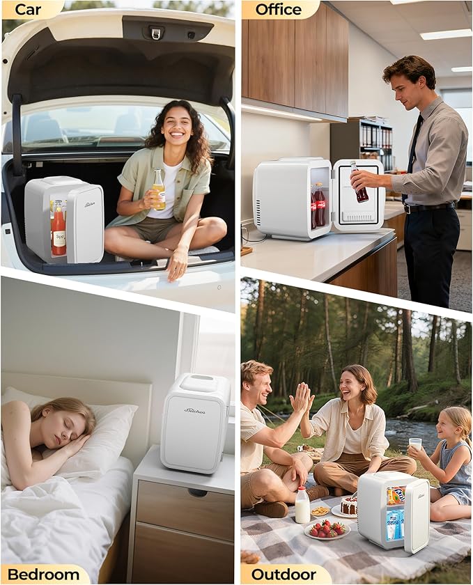 Mini Fridge, 4 Liter/6 Can Portable Refrigerator for Bedroom Office Dorm Car– Fast Cooling, Low Noise, 100-125V AC/5-12V USB Small Compact Refrigerator for Skincare, Food, Drinks(White)