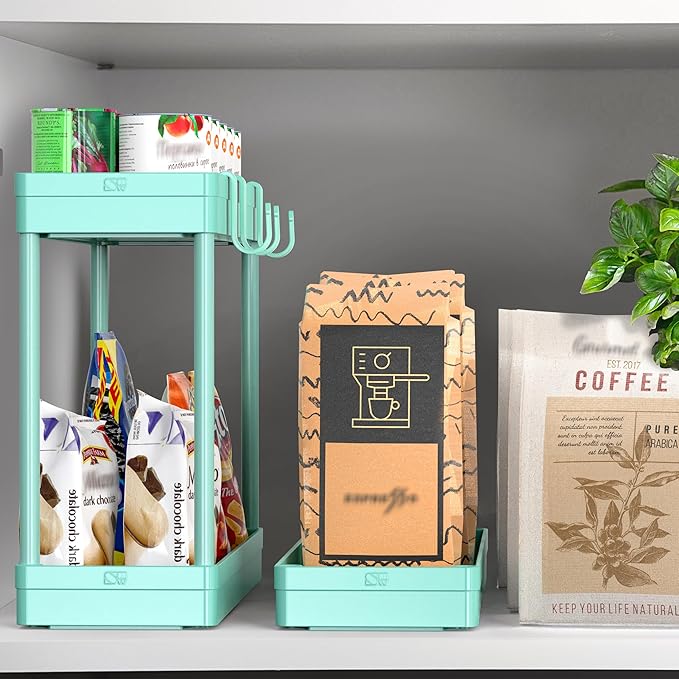 Simple Houseware 3-Tier Slim/Narrow Storage Cart with Handle, 5.5'' Wide x 26.5'' Height Rolling Organizer for Kitchen, Bathroom, Laundry Room - Turquoise