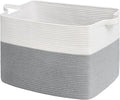 Goodpick 105L Extra Large Woven Blanket Basket Cotton Rope Storage Baskets for Organizing, Rectangle Baby Laundry Basket for Living Room Home Decor, 25"x16"x16", White & Gray