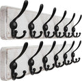 Dseap Coat Rack Wall Mounted - 24" Long 6 Tri Hooks, Heavy Duty Wooden Wall Coat Hanger Coat Hook for Clothes Hat Jacket Clothing, White and Black, Pack of 2