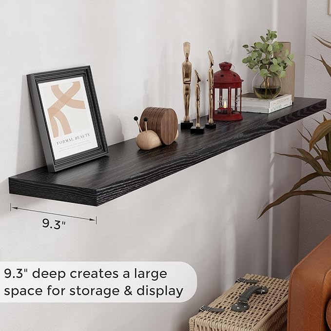 Fun Memories 72 Inch Floating Shelves Black, 72 x 9.3 Rustic Wooden Fireplace Mantel, 9.3 Inch Floating Shelf for Wall, Farmhouse Wall Shelves for Home Storage & Display