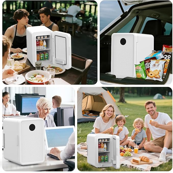 13L/22L Mini Fridge for Bedroom, Non-condensing Small Skincare Fridge, 110V/12V Portable Refrigerator Cooler & Warmer for Drinks, Food, Beauty, Makeup, Dorm, Car, Office