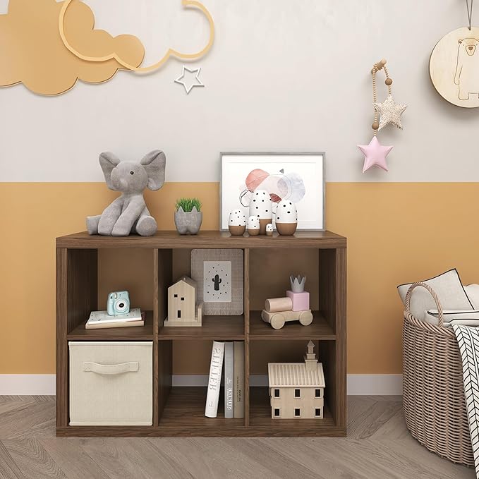 6 Cube Organizer, Cube Storage Organizer with Fabric Bin, Cube Storage Shelf for Bedroom, Living Room, Office, Modular Bookshelf Organizer for Books, Closet, Classic Oak