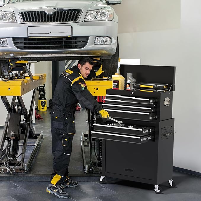 8-Drawer Heavy Duty Tool Chest with Wheels - Industrial Rolling Tool Box, Lockable Drawers & Smooth Glide System for Mechanics, Garage, Auto Repair Shop(Black)