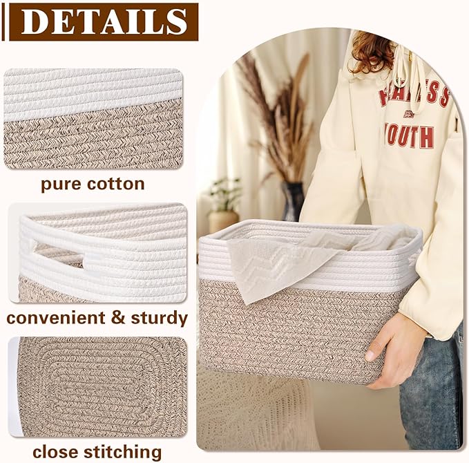 Storage Baskets for Organizing, 4 Pack Storage Baskets for Shelves, Woven Basket for Shelves, Closet Organization, Rectangle Organizer Basket Gifts Empty, 13"Lx8.7"Wx7.9"H Decorative Bins with Handles