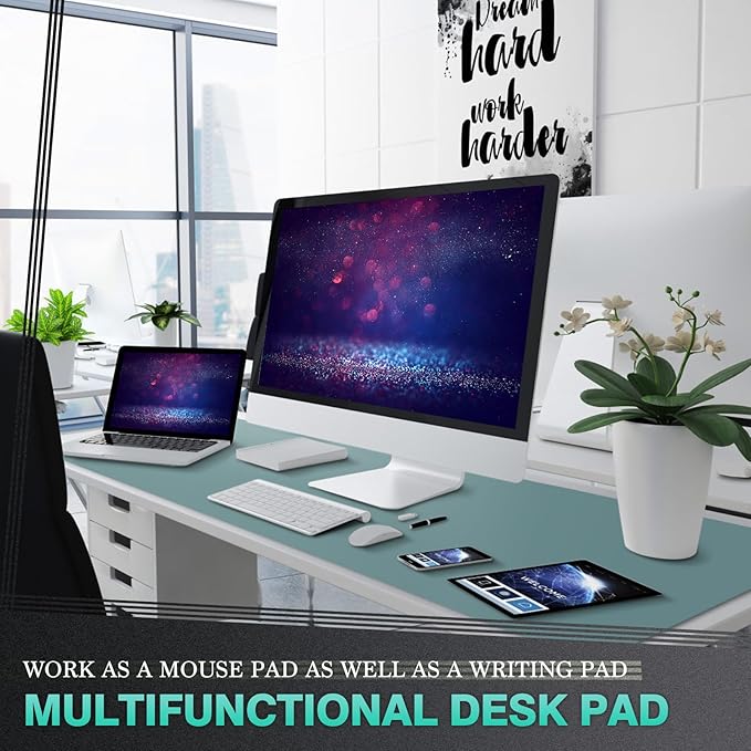 K KNODEL Large Office Leather Desk Mat, Mouse and Keyboard Pad, Computer and Laptop Mat, Desktop Protector and Cover, Writing Pad and Blotter (47.2"x23.6", Green)