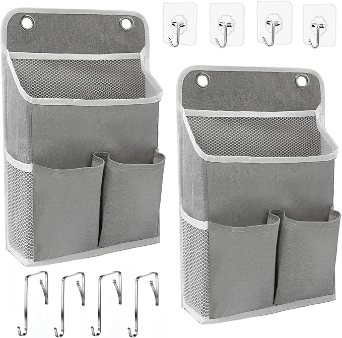 2-Pack Hanging Storage Organizer, Over The Door Hanging Bags/Wall Baskets Storage with Pockets for Home, RV, Office and More (2, Grey)