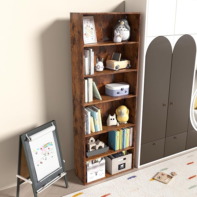 6 Tier Book Shelf，Wooden 6 Cube Storage Organizer,Low Bookcase Storage Display Organizer (Brown, 6 Cube-W(23.6inch))