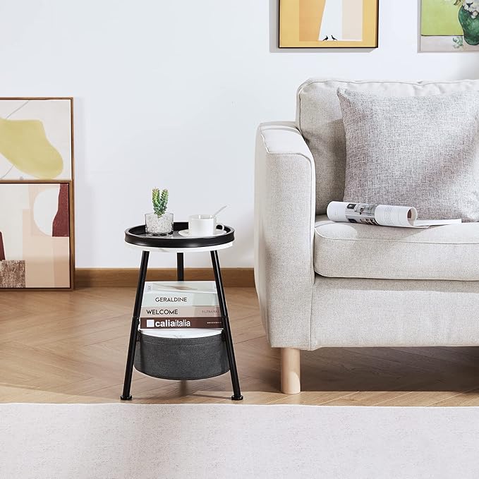 Round End Table, 11.8*17.8' Round Sofa Table, Small Round Table, Small Coffee Table, Living Room, Bedroom