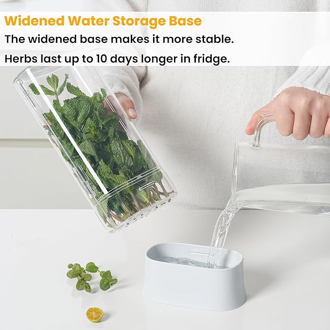 vacane Herb Keeper for Refrigerator, Fresh Herb Saver Herb Storage Containers, Cilantro Container for Fridge Asparagus Container, Dishwasher Safe-2 Pack
