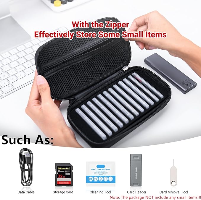 EVA PU M.2 SSD Holder with 12 Clear M.2 NVMe Cases for 2280/2260/2242/2230 SSDs, Water-Resistant & Shockproof with Zipper Pocket & Carry Handle