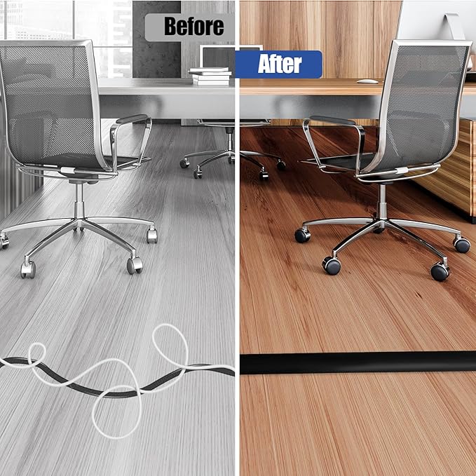 Floor Cord Cover Self Adhesive Cord Hider,20FT Cable Management, Extension Strip Protector for Wires, Prevent Cable Trips for Offices, Gyms, Exhibitions Cavity:0.39"(W) x 0.27"(H) Black