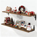 Fun Memories 36 Inches Floating Shelves, Rustic Long Wall Shelves, 8 Inch Deep Book Shelf Wall Mounted, Wide Display & Storage Shelves for Living Room, Bathroom, Bedroom, Rustic Brown, Set of 2