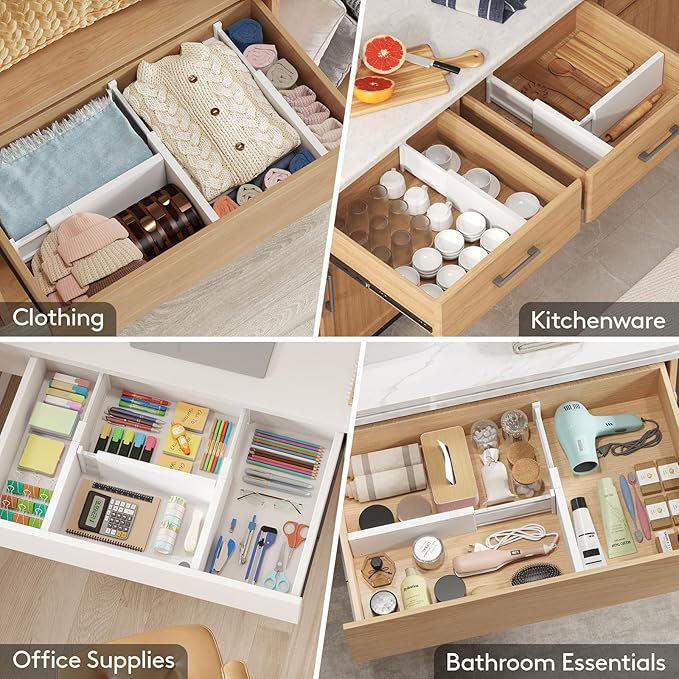 Lifewit 5 Pack 5" High Drawer Divider, 13.5-22" Expandable Deep Drawer Dividers for Clothes, Adjustable Dresser Drawer Organizers, Clothing Drawer Separators for Dresser, Kitchen, Bedroom, White