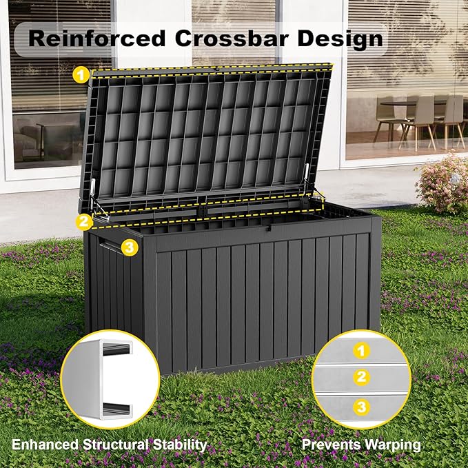 280 Gallon Outdoor Deck Box,Storage Lockable Waterproof Patio Furniture,Garden Tools,Cushions,Pool Accessories Outside Storage Resin Box(Black)