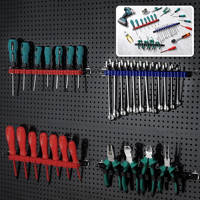 2 Pack Wall-Mounted Screwdriver Organizers with Screws - Heavy-Duty ABS Plastic Tool Holder for Screwdrivers, Wrenches, Piers - Garage Workshop Storage (Blue,2 PCS)