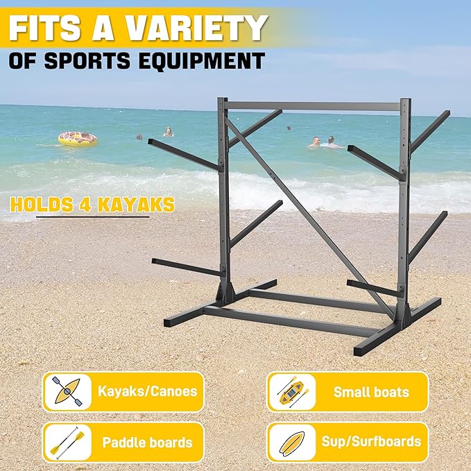 Ultrawall Kayak Storage Rack, Freestanding Kayak Racks for Garage, Adjustable Kayak Stand, Heavy Duty Paddle Board Rack for Kayak, Canoe, Surfboard, 440lbs Capacity, 2 Levels for 4 Kayaks