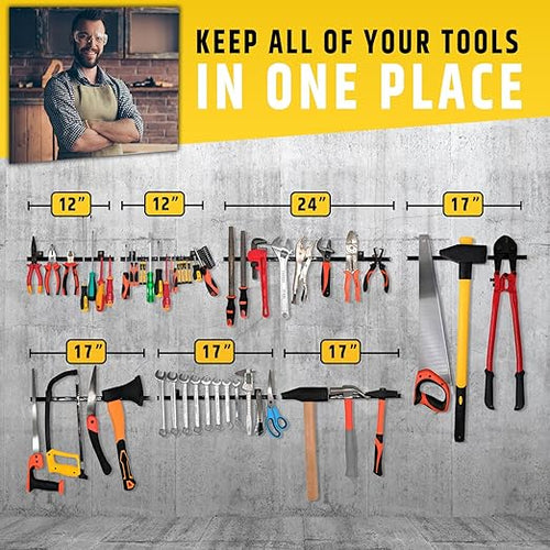 12" Heavy-Duty Magnetic Tool Holders (4 Pack - 48" Total) - Extremely Powerful Magnetic Pull Force to Hold Heavy Tools (Upgraded Version) - Professional Tool Bars/Strips Organizer