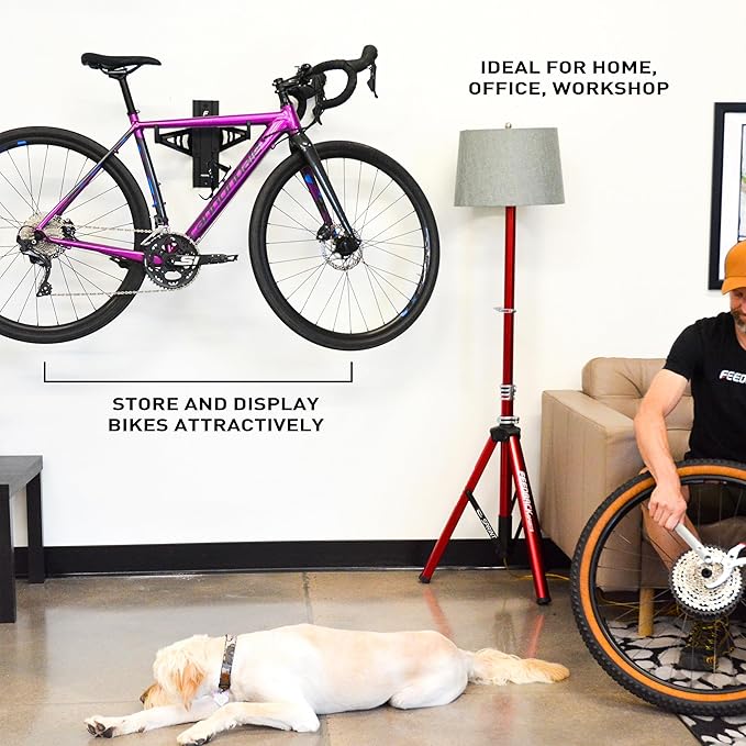 FEEDBACK SPORTS | Velo Wall Rack Bike Storage | Bicycle Hanger Mount W/Adjustable Arms | Road, Gravel, Mountain Bike Compatible | For Garage, Apartment, Shed | Black
