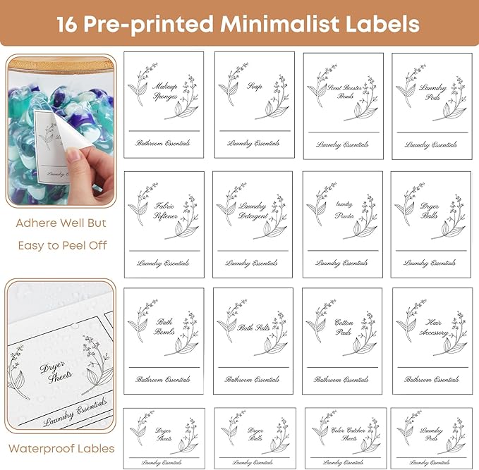 3 Pack Laundry Powder Container & Dryer Sheet Holder, Large Plastic Laundry Room Organization and Storage Jars with Lids, Labels & Scoops for Powder, Detergent, Scent Booster