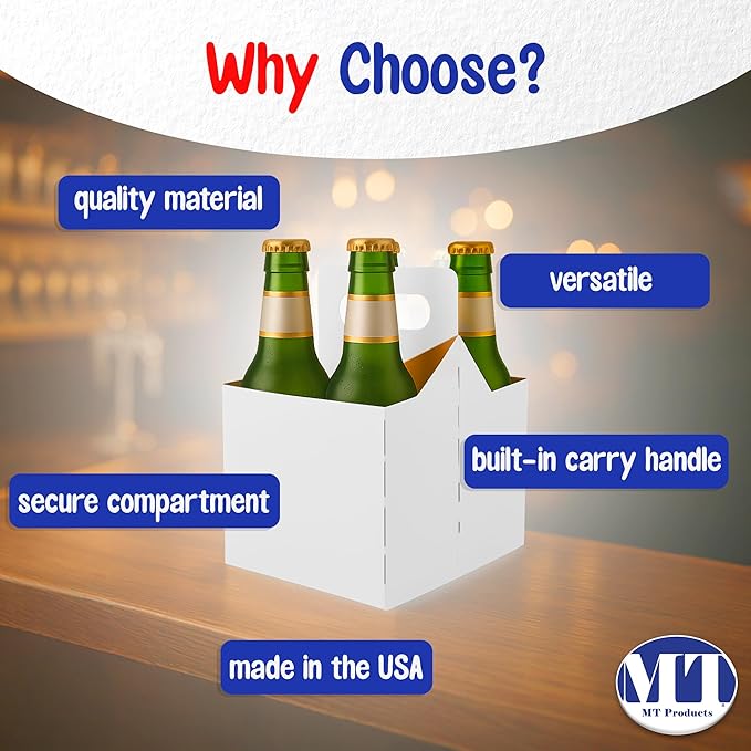 MT Products White 4 Bottle Holder 12 oz. - Corrugated Bottle Carrier for Transport (Pack of 10) - Made in USA