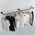 Industrial Pipe Clothes Rack, Heavy Duty 60inch Iron Garment Rack Wall Mounted, Metal Rustic Saving Space Clothes Bar Multi-Purpose Hanging Rod for Bedroom,Closet,Laundry Room and Plants hanging