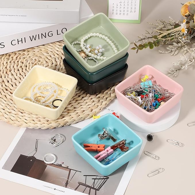 PATIKIL Square Paper Clip Holders, Ceramic Bowl Dish Clip Dispenser Organizer Desk Organizer Accessories for Office Desktop Decor Bobby Pin Binder Paper Clamp, Light Blue