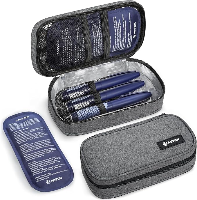 AUVON Portable Insulin Cooler Travel Case, Insulated Diabetic Bag with 2 x 160g Ice Packs for 6-8h Cooling Time, Medication Cooler Bag for Insulin Pens and Blood Glucose Monitor Supplies