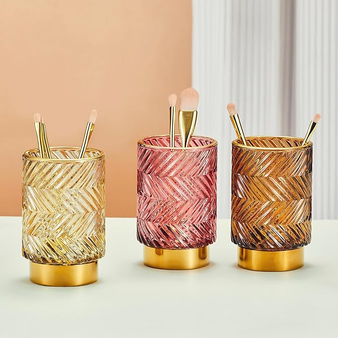 Makeup Brush Holder Organizer,Toothbrush Holders,Desk Pen Pencil Holder,Multifunctional Vintage Glass Brush Cup（A40-2-US）