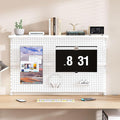 KEIKI Metal Pegboard Desk Organizer with Dual Monitor Stand, 59" x 35" Large Desk Peg Board with Hooks & Movable Panel, Office Organization and Storage Shelf for Gaming or Workstation Setup, White